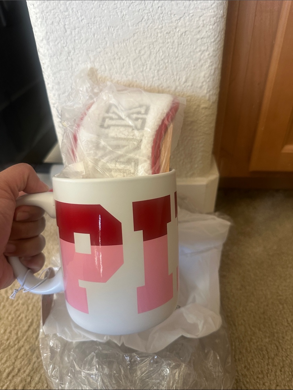 PINK Victoria's Secret Ombre Letter Ceramic Mug - White, Dark Pink & Light Pink